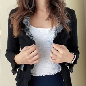 ST. JOHN black and houndstooth ruffle cardigan